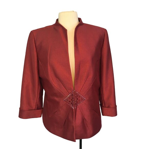 Preston & York Womens Burgundy Red Mandarin Formal Beaded Jacket, sz 14, 42 bust - Picture 1 of 11